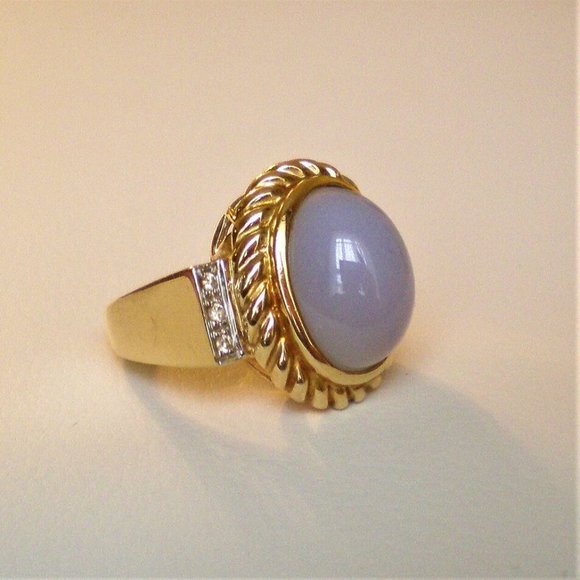 Designer Laura Ramsey 14K Yellow Gold Blue Chalcedony Diamond Cocktail Ring 12 g - Picture 4 of 12